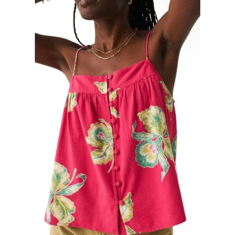 Faherty Marina Seersucker Top Size Medium NWT Pink Orchid